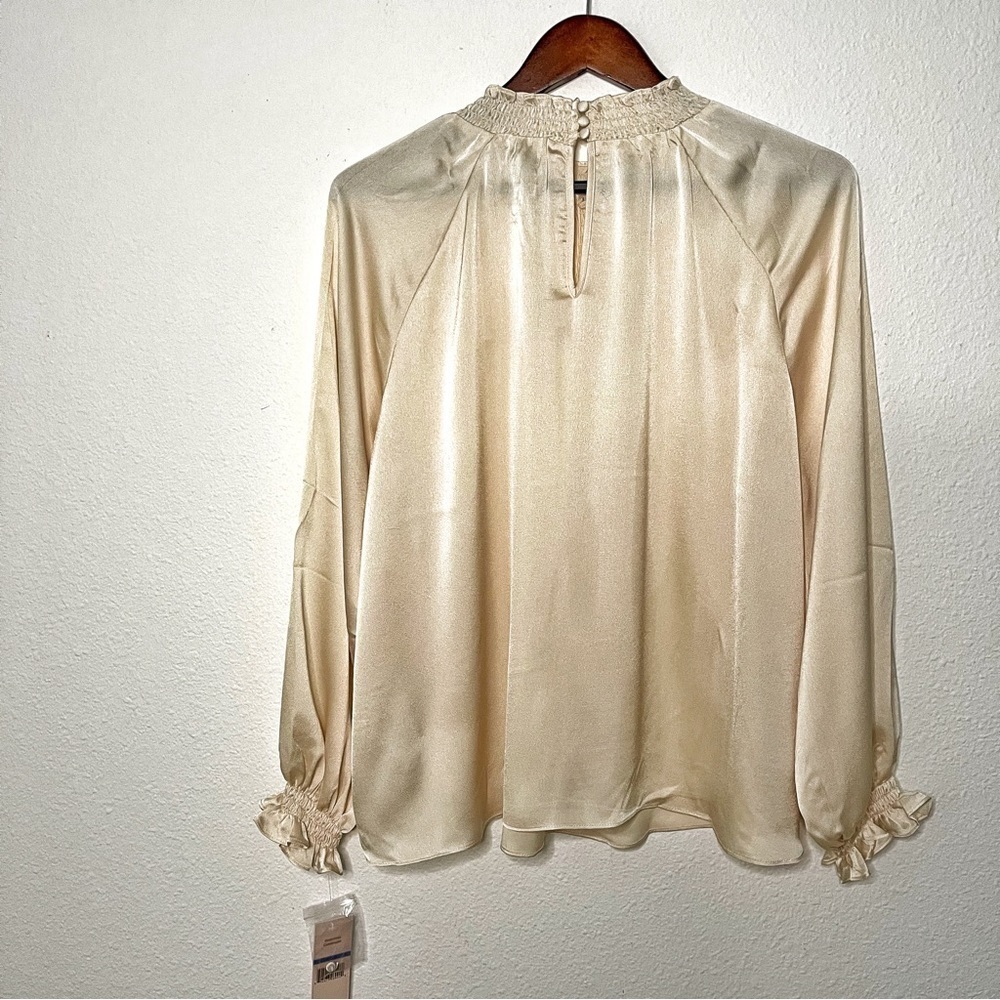 Nanette Lepore satin smocked neck and chest balloons sleeves beige XL NWT - Picture 9 of 13